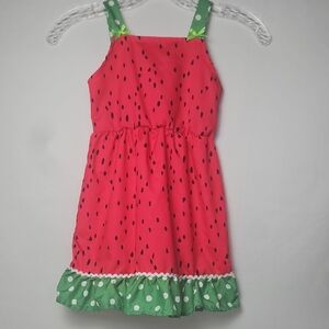 Girl's Colorful Watermelon Sundress Size 5Y Square Neckline Straps Ruffled T8